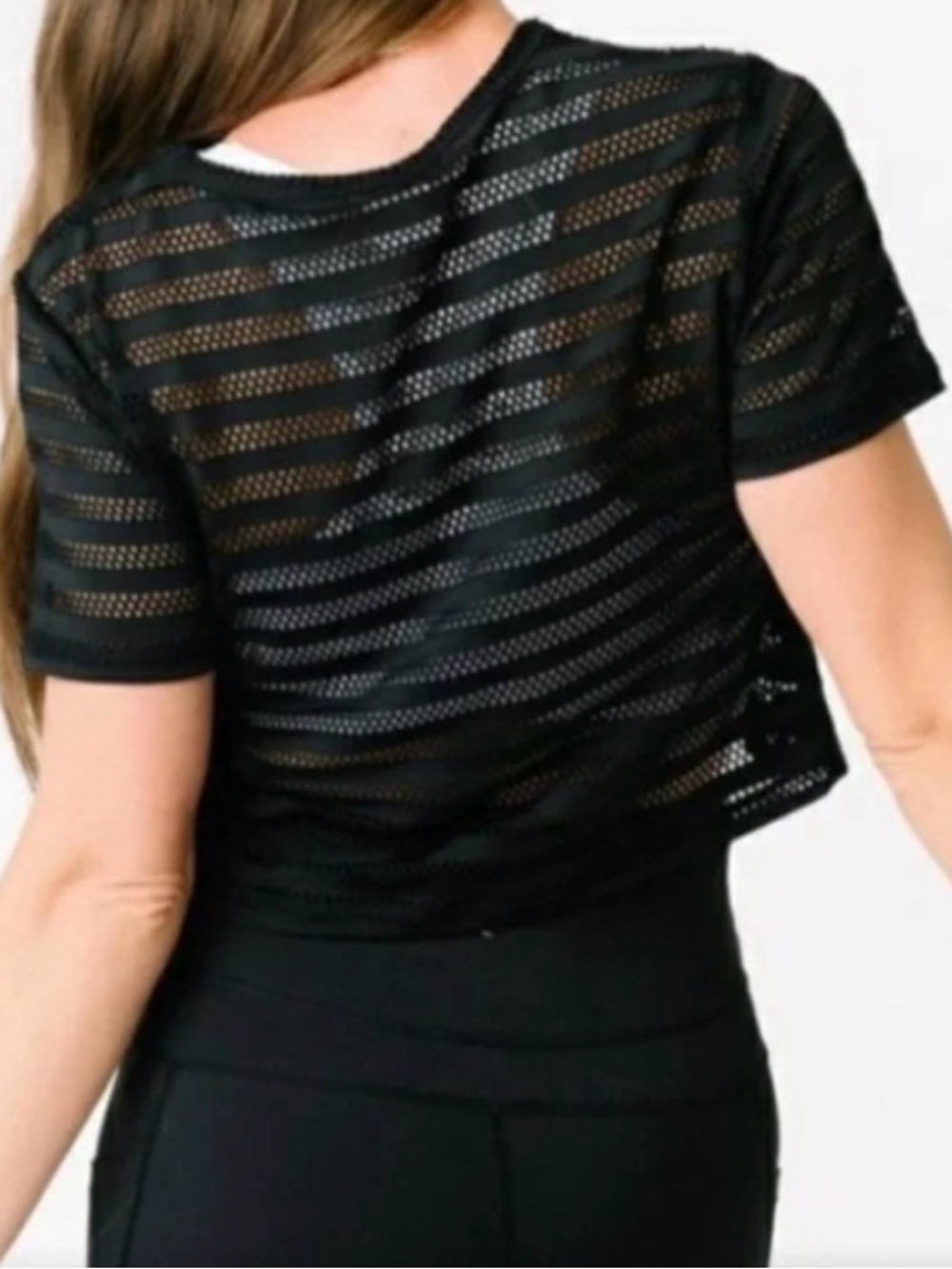 Black Semi-Sheer Striped Knit Crop Top - Picture 2 of 4